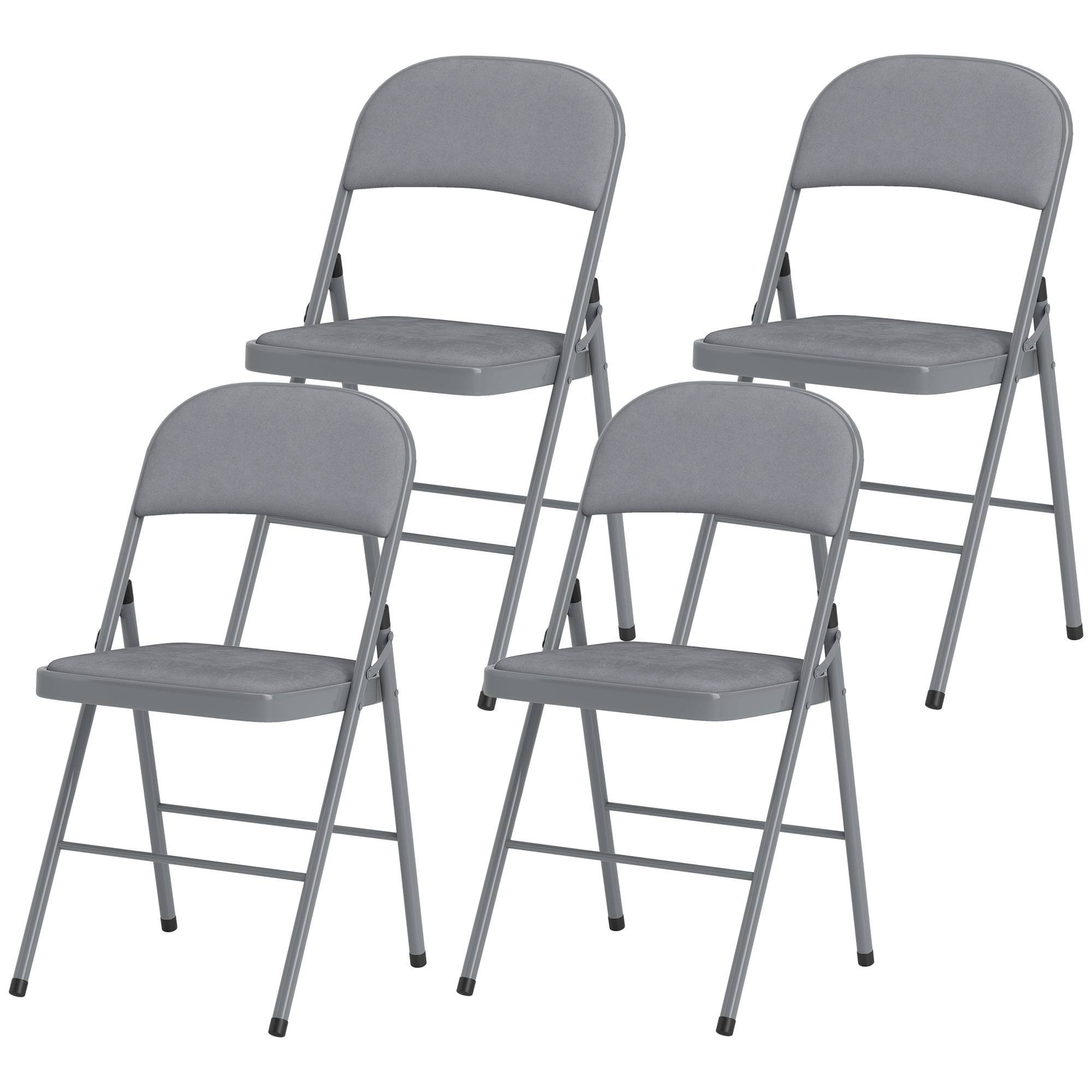 Lot de 4 chaises pliantes et portables intérieur avec assises et dossiers rembourrés en velours, cadre en acier, gris clair - Image 2