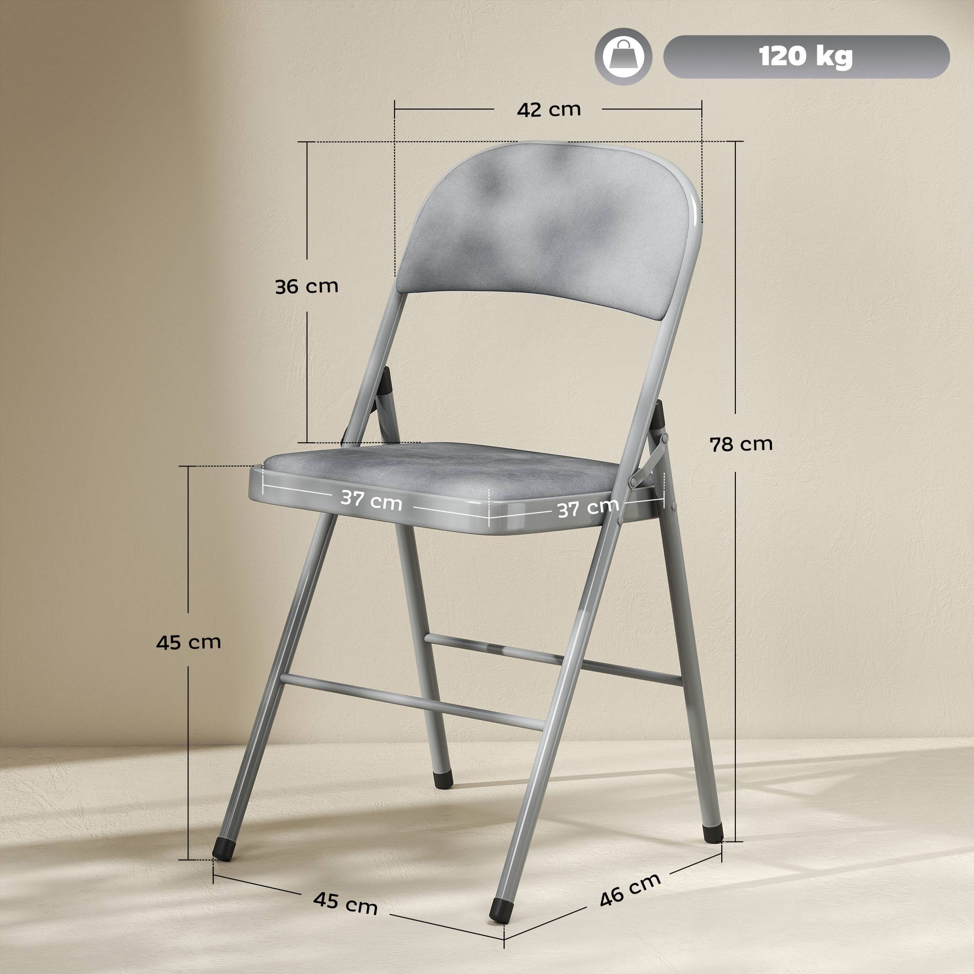 Lot de 4 chaises pliantes et portables intérieur avec assises et dossiers rembourrés en velours, cadre en acier, gris clair - Image 5