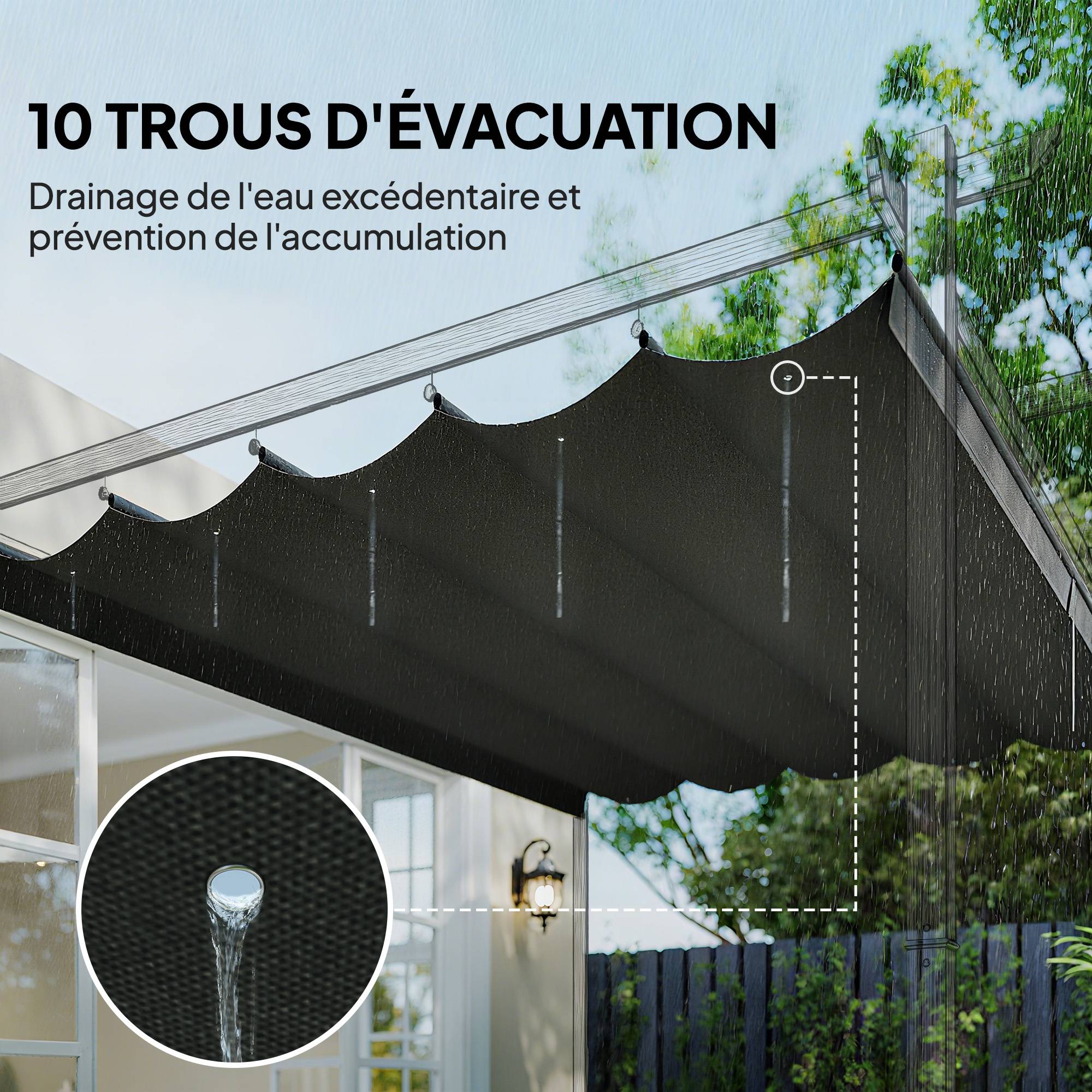 Sans Marque - Toile de toit pour pergola tonnelle rétractable de 4 x 3 m - toile uniquement 350 x 260 cm gris foncé - Image 8