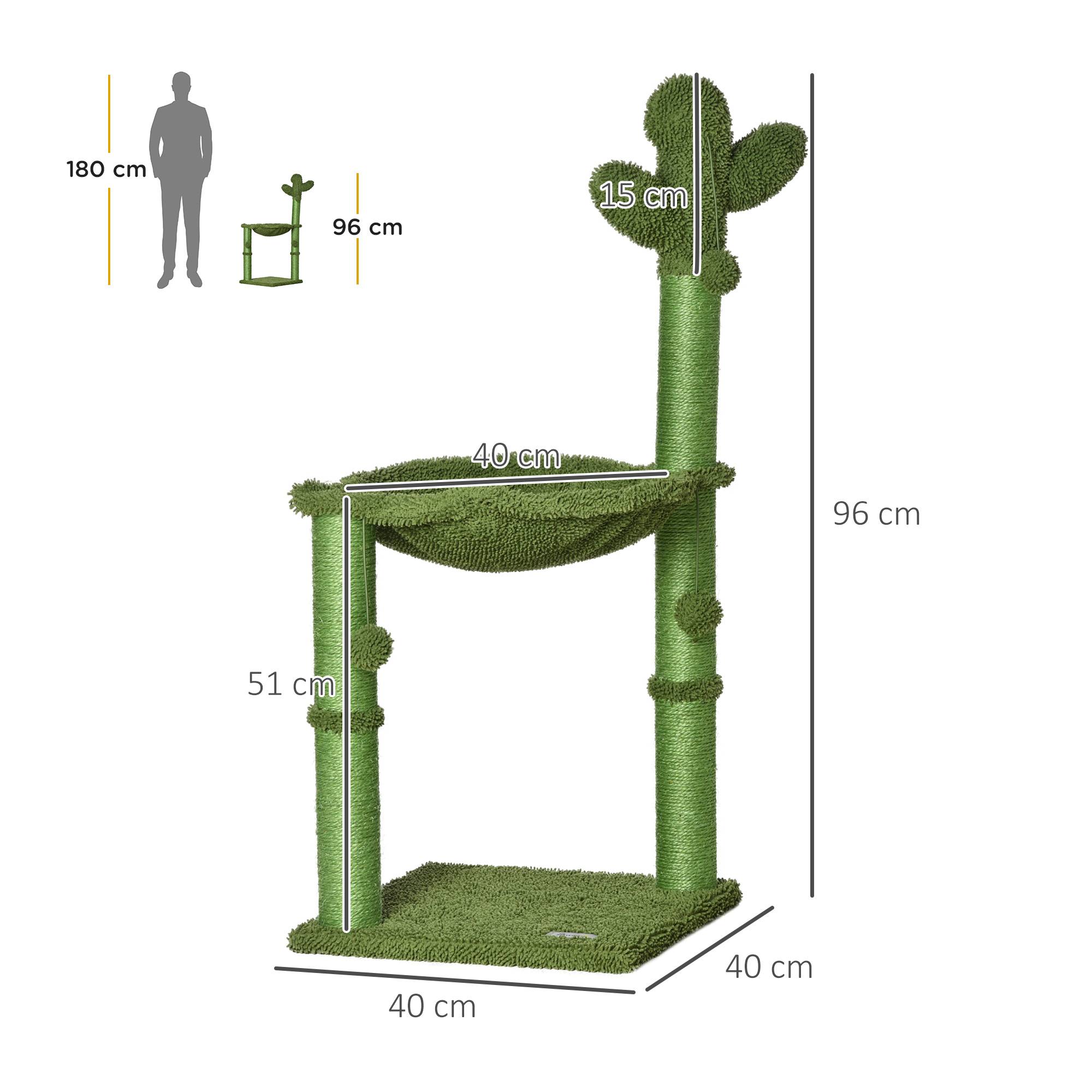 Sans Marque - Arbre à chat PawHut cactus sisal balles hamac 96 cm chat intérieur vert - Image 5