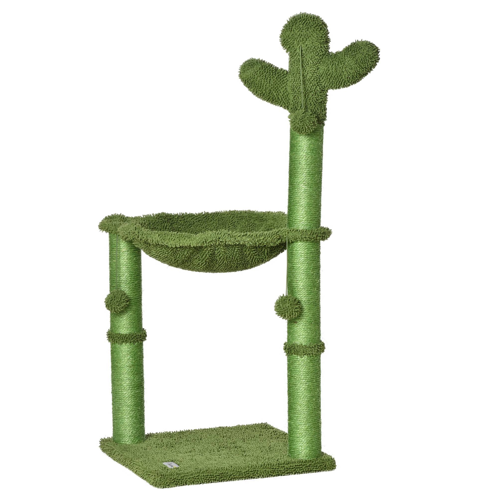Sans Marque - Arbre à chat PawHut cactus sisal balles hamac 96 cm chat intérieur vert - Image 2