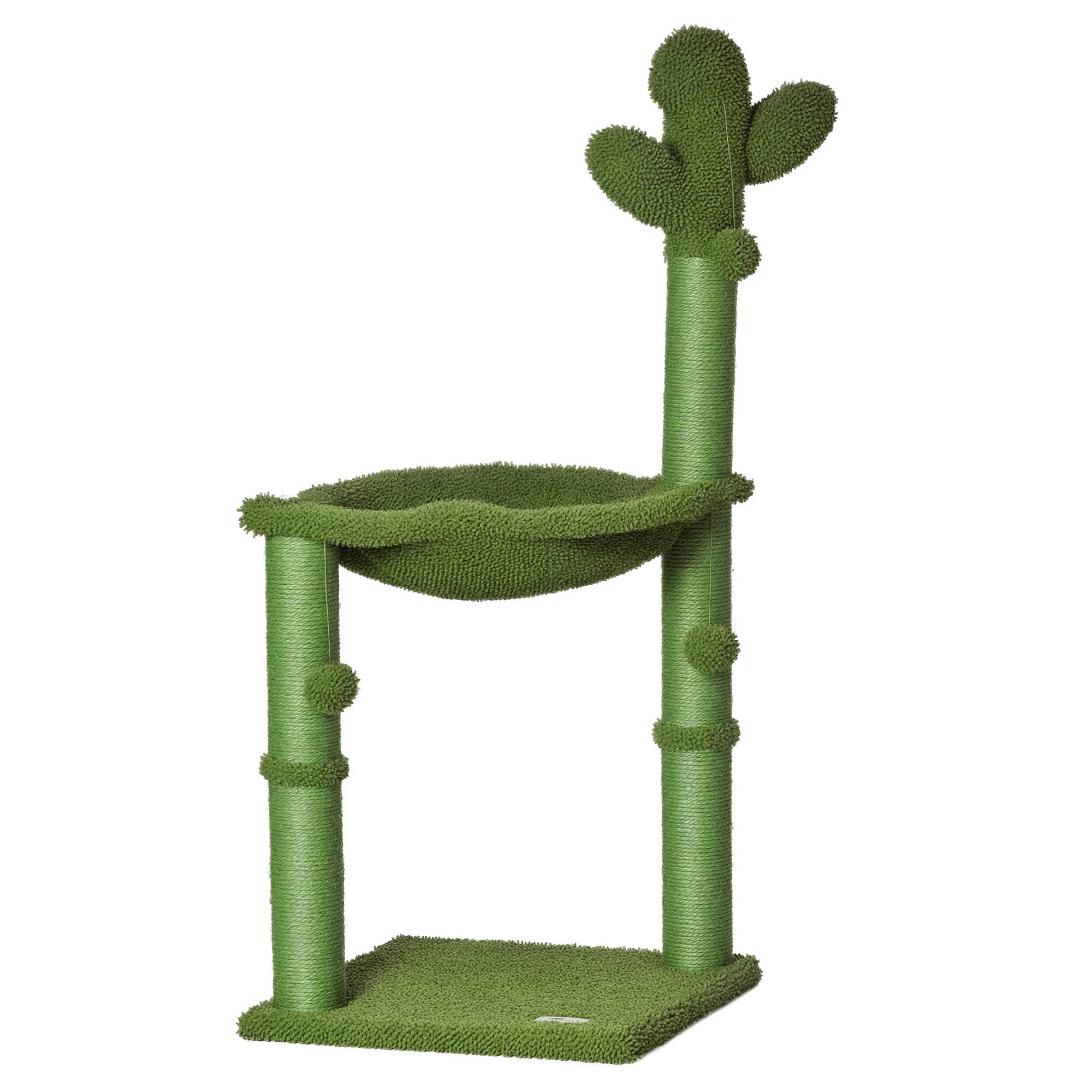 Sans Marque - Arbre à chat PawHut cactus sisal balles hamac 96 cm chat intérieur vert - Image 1