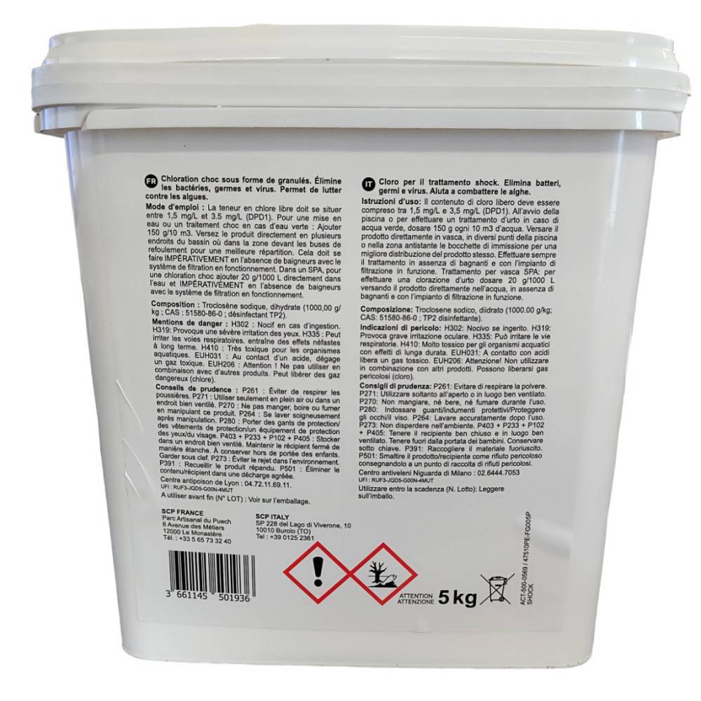 SCP EUROPE - ACTI SHOCK ( chlore choc ) en granule 5kg - Image 2