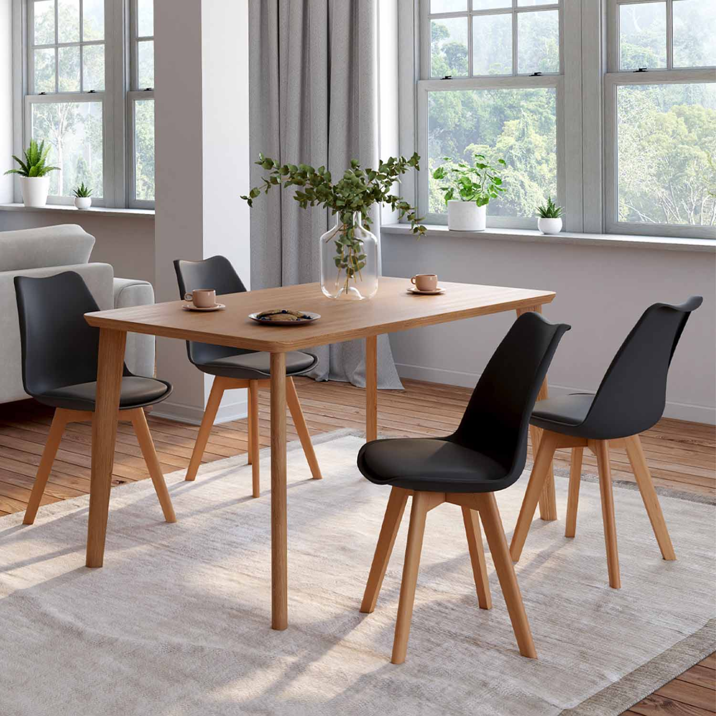 Lot de 4 chaises scandinaves SARA noires pour salle à manger - Image 1