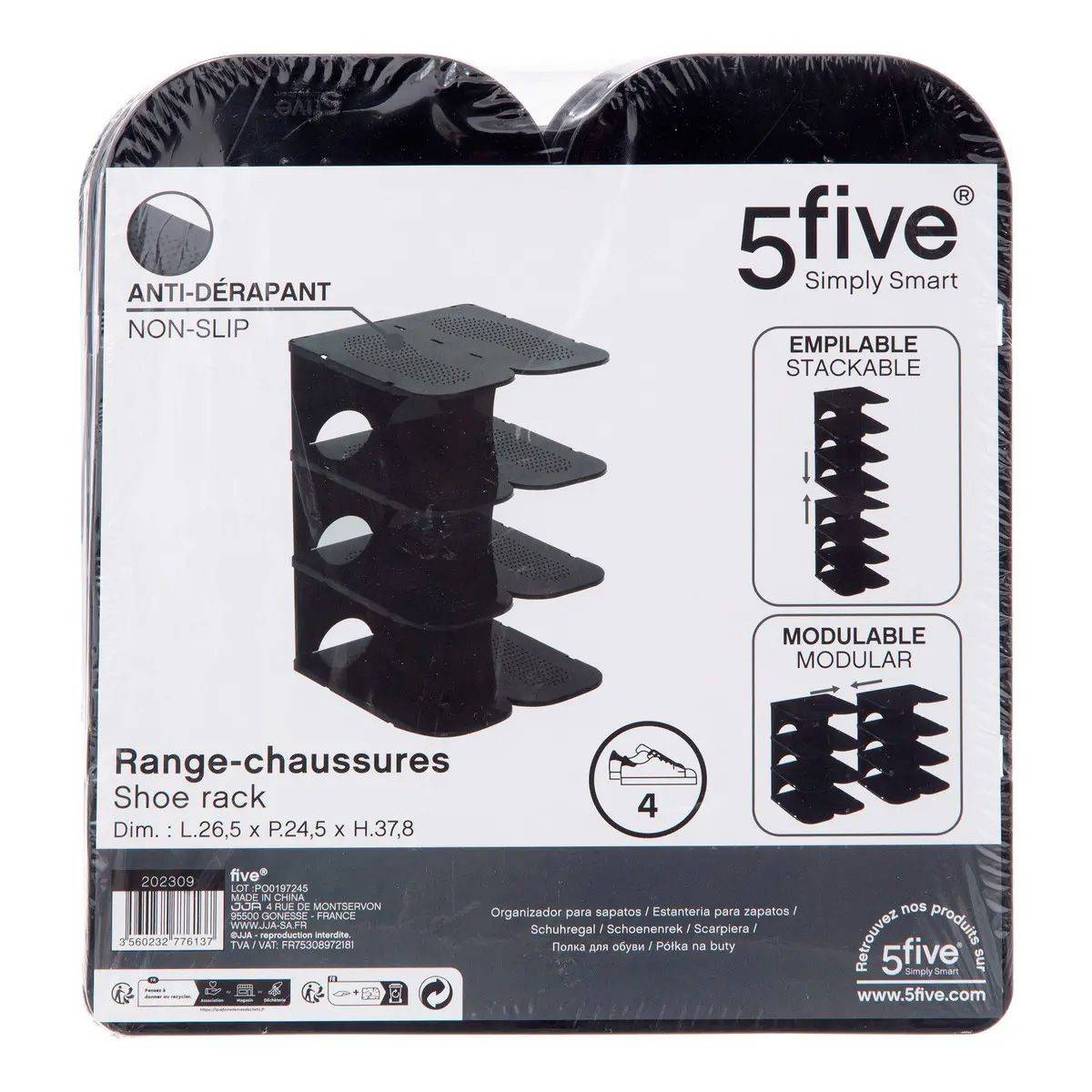 Range-Chaussures Empilable "4 Paires" 37cm Noir - Image 2