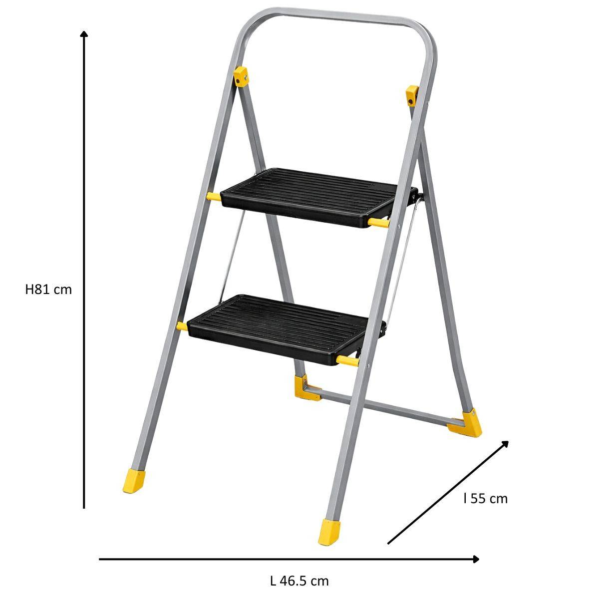 Intec - Escabeau 2 marches pliable Charge 150kg Marche-pied Pliable Pieds anti-dérapants Bricolage Maison Chantier INTEC - Image 2