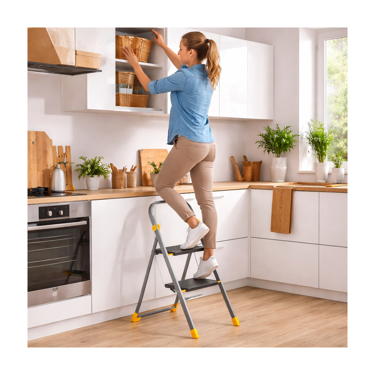 Intec - Escabeau 2 marches pliable Charge 150kg Marche-pied Pliable Pieds anti-dérapants Bricolage Maison Chantier INTEC - Image 4