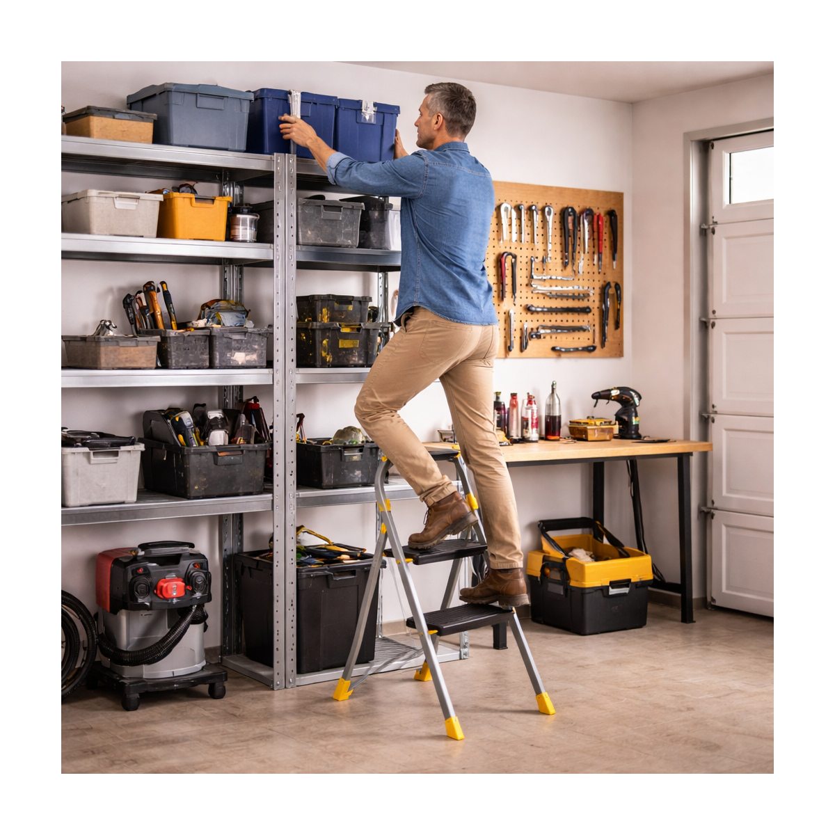 Intec - Escabeau 2 marches pliable Charge 150kg Marche-pied Pliable Pieds anti-dérapants Bricolage Maison Chantier INTEC - Image 3