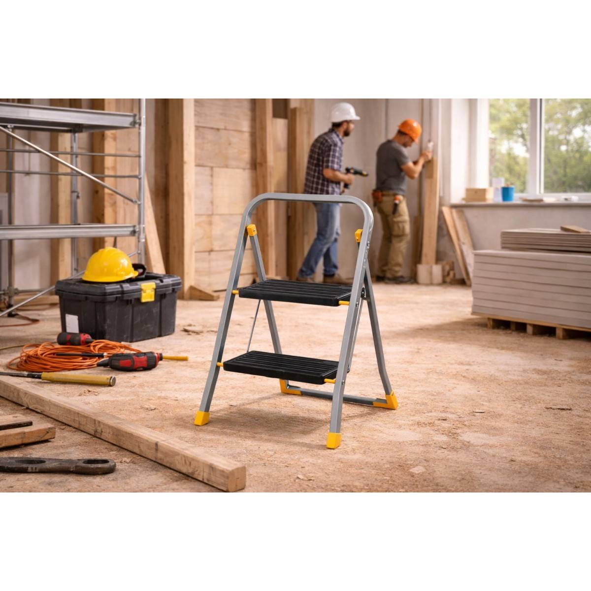 Intec - Escabeau 2 marches pliable Charge 150kg Marche-pied Pliable Pieds anti-dérapants Bricolage Maison Chantier INTEC - Image 5