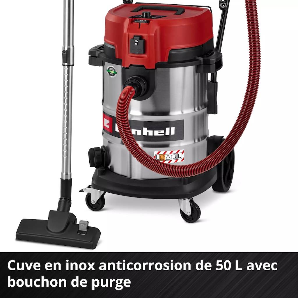 Einhell - Aspirateur eau et poussières – 50 L – 230 mbar – 1 300 W – Filtre HEPA – Classe L – Cuve inox Einhell - Image 6