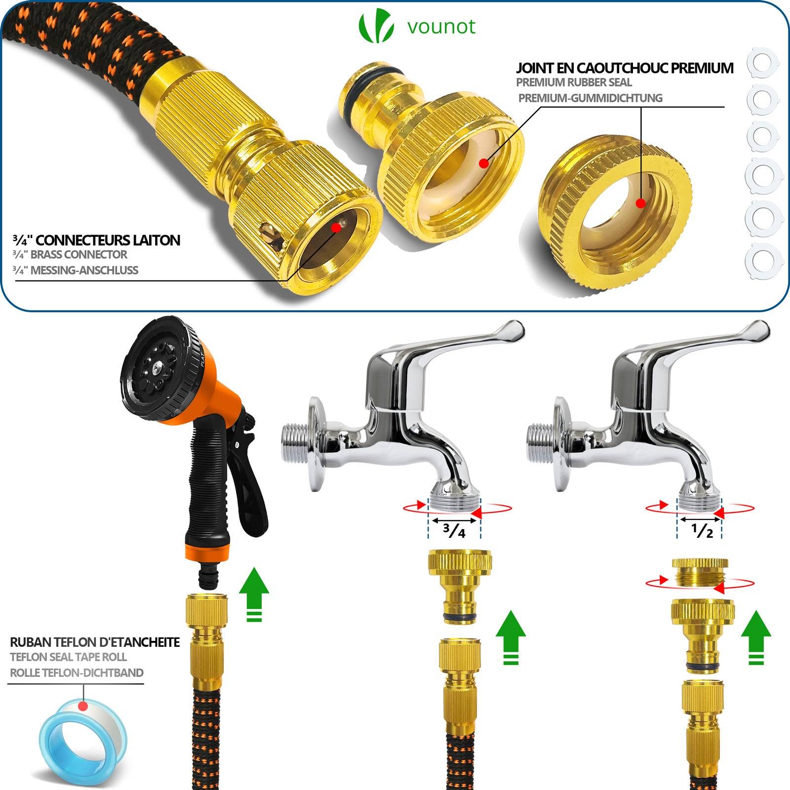 Tuyau d’Arrosage Extensible 45m Renforce avec Accessoires orange - Image 4