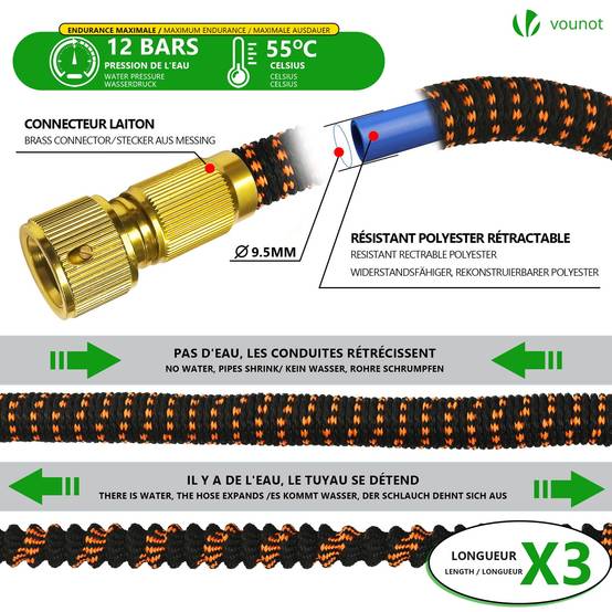 Tuyau d’Arrosage Extensible 45m Renforce avec Accessoires orange - Image 2