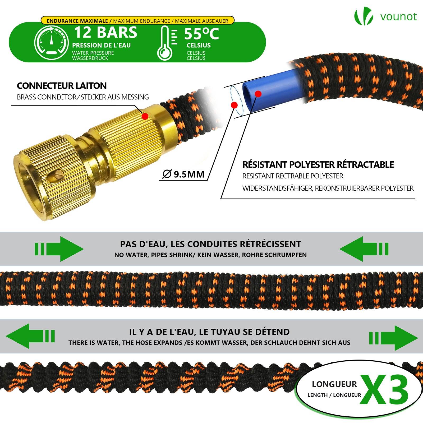 Tuyau d’Arrosage Extensible 45m Renforce avec Accessoires orange - Image 2