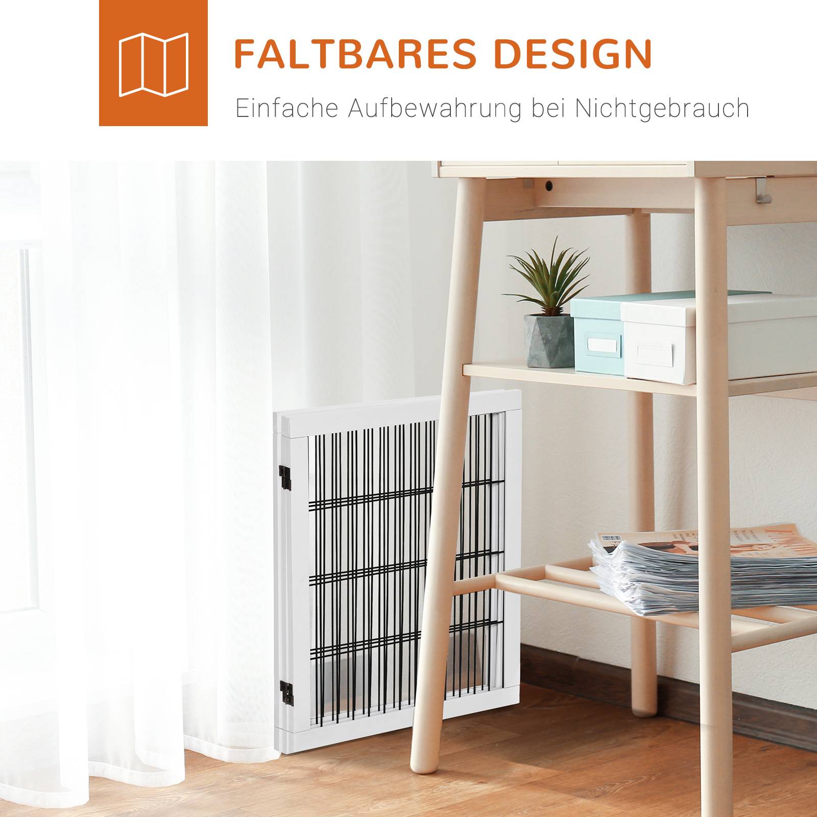 Barrière Sécurité Chien Bois Pin Métal Escalier Porte Pliable 3 Panneaux 185cm Blanc - ComfortXL Pet Living - Image 5