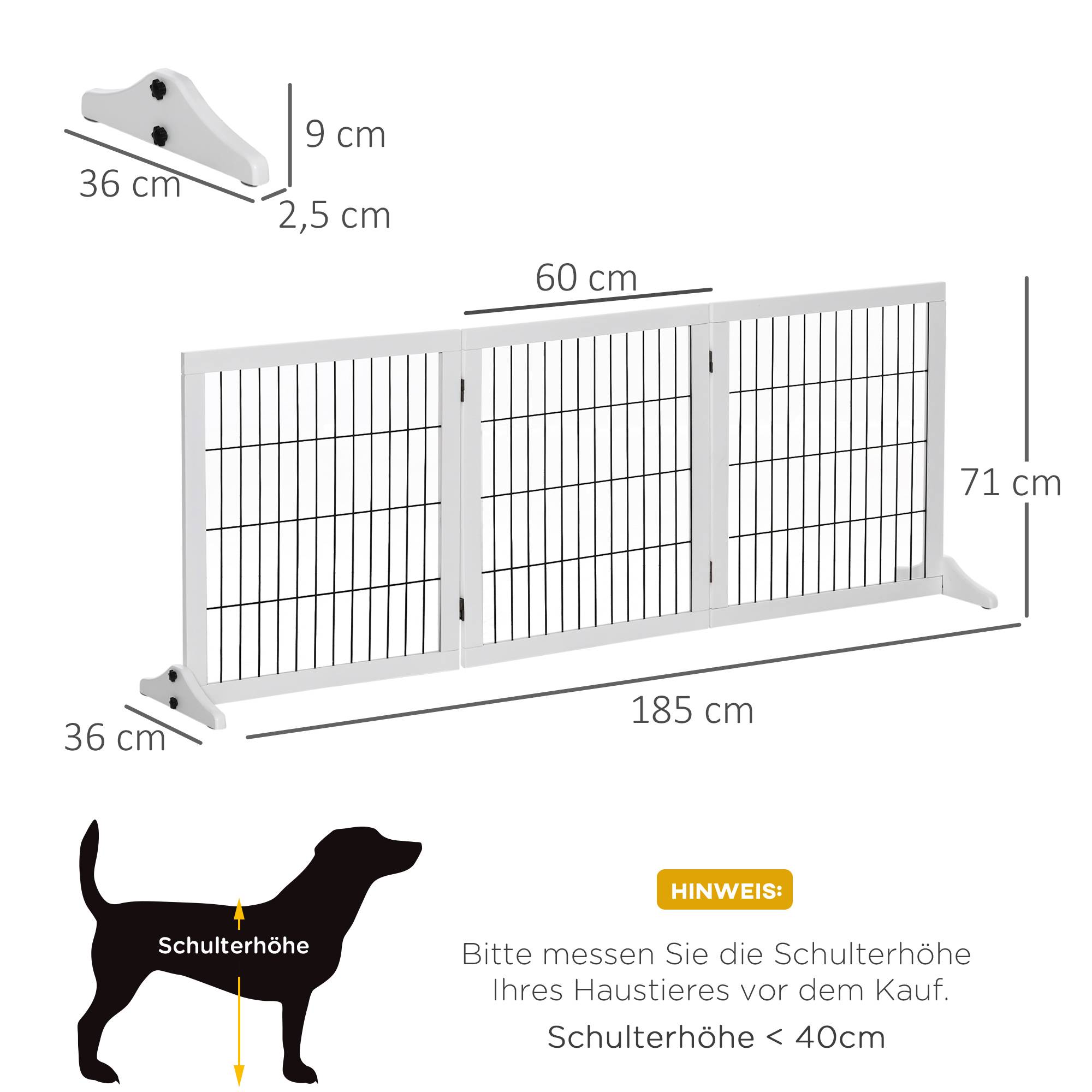 Barrière Sécurité Chien Bois Pin Métal Escalier Porte Pliable 3 Panneaux 185cm Blanc - ComfortXL Pet Living - Image 3