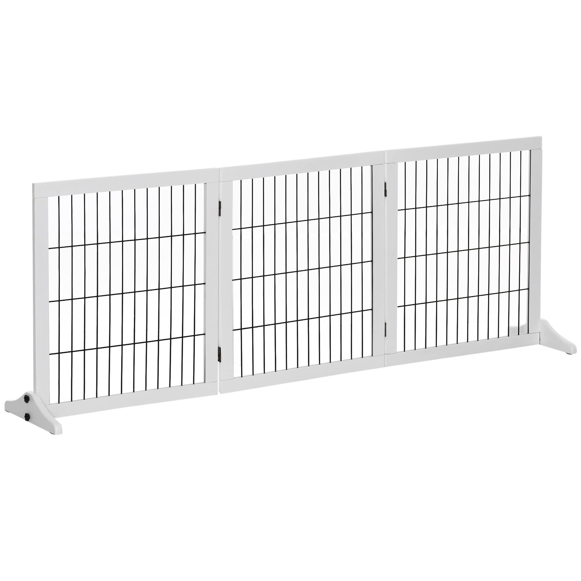 Barrière Sécurité Chien Bois Pin Métal Escalier Porte Pliable 3 Panneaux 185cm Blanc - ComfortXL Pet Living - Image 2