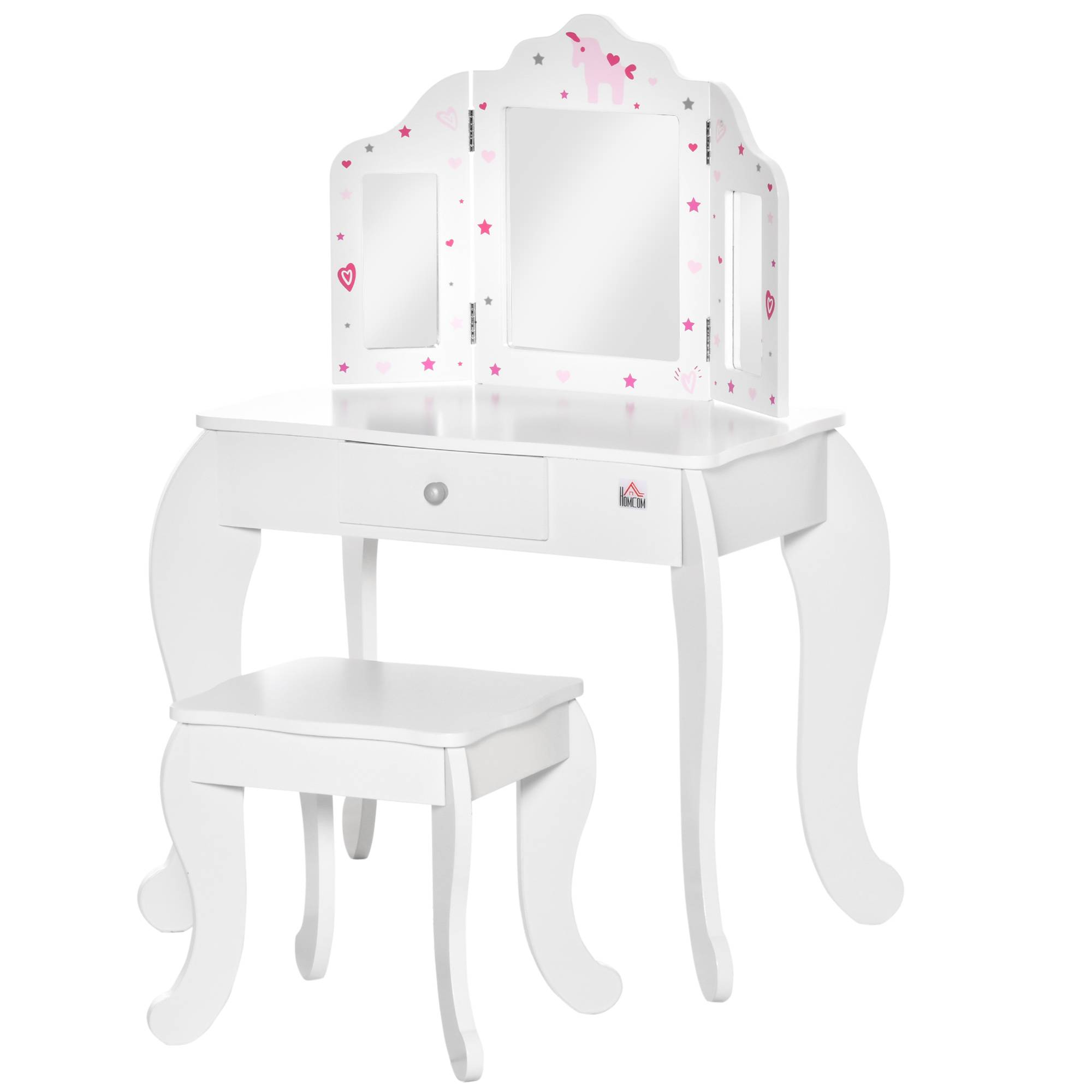 Sans Marque - Coiffeuse pour enfants avec tabouret et miroir réglable, table de maquillage avec tiroir, pour filles et garçons de 3 à 6 ans, blanche - Image 2