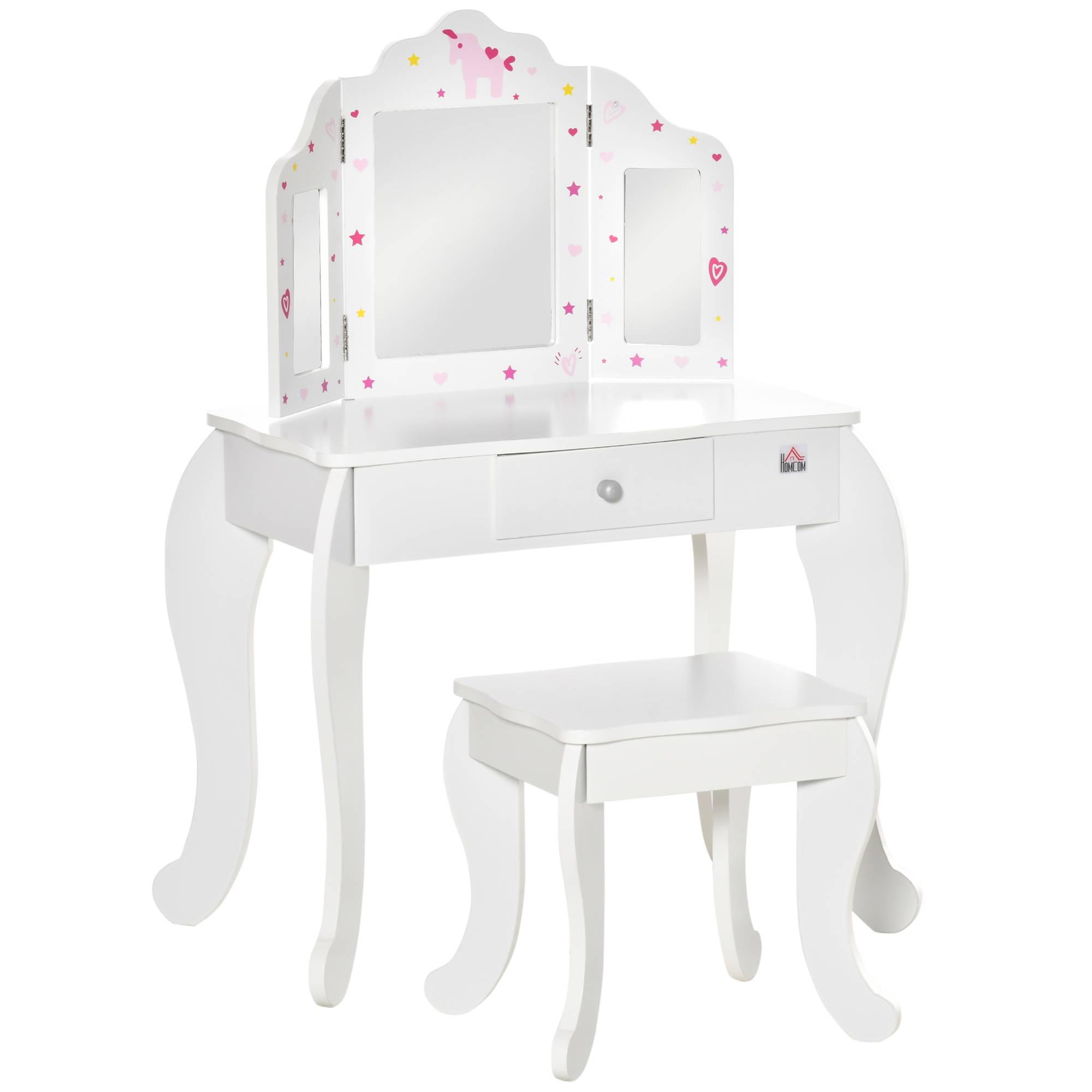 Sans Marque - Coiffeuse pour enfants avec tabouret et miroir réglable, table de maquillage avec tiroir, pour filles et garçons de 3 à 6 ans, blanche - Image 1