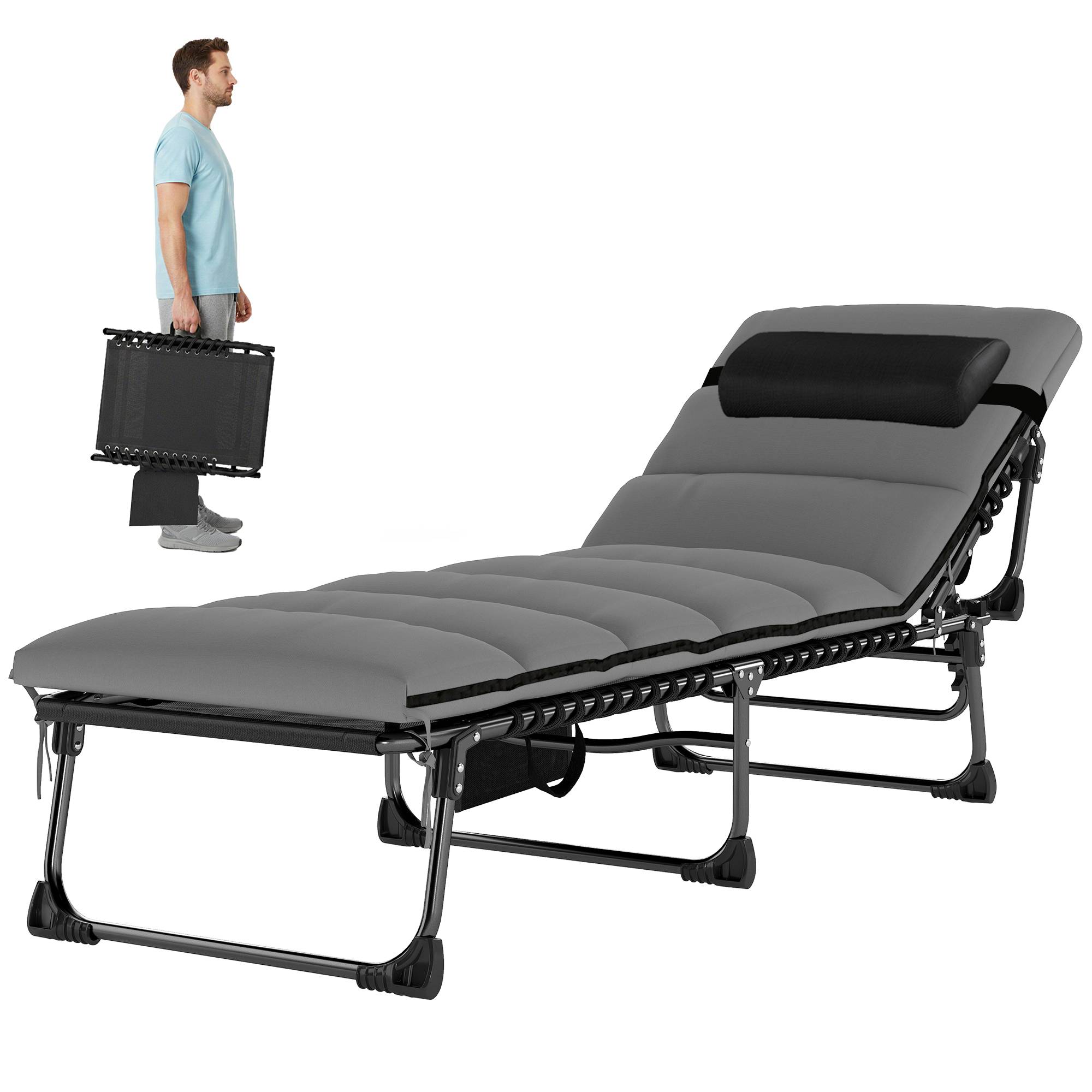 Chaise longue jardin, Bain de soleil Pliable, dossier inclinable - 200x57x38cm Acier Gris Foncé fr50 - Image 2