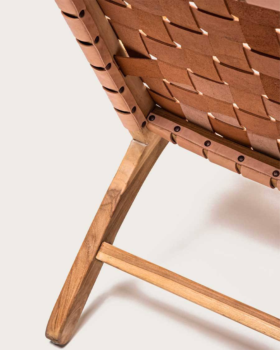 Salmon - Fauteuil lounge en teck et cuir saumon - UNIQKA - Image 7