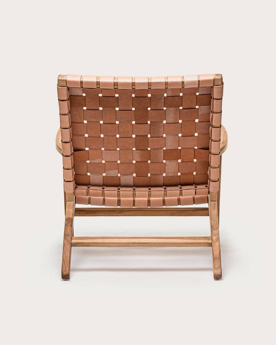 Salmon - Fauteuil lounge en teck et cuir saumon - UNIQKA - Image 5