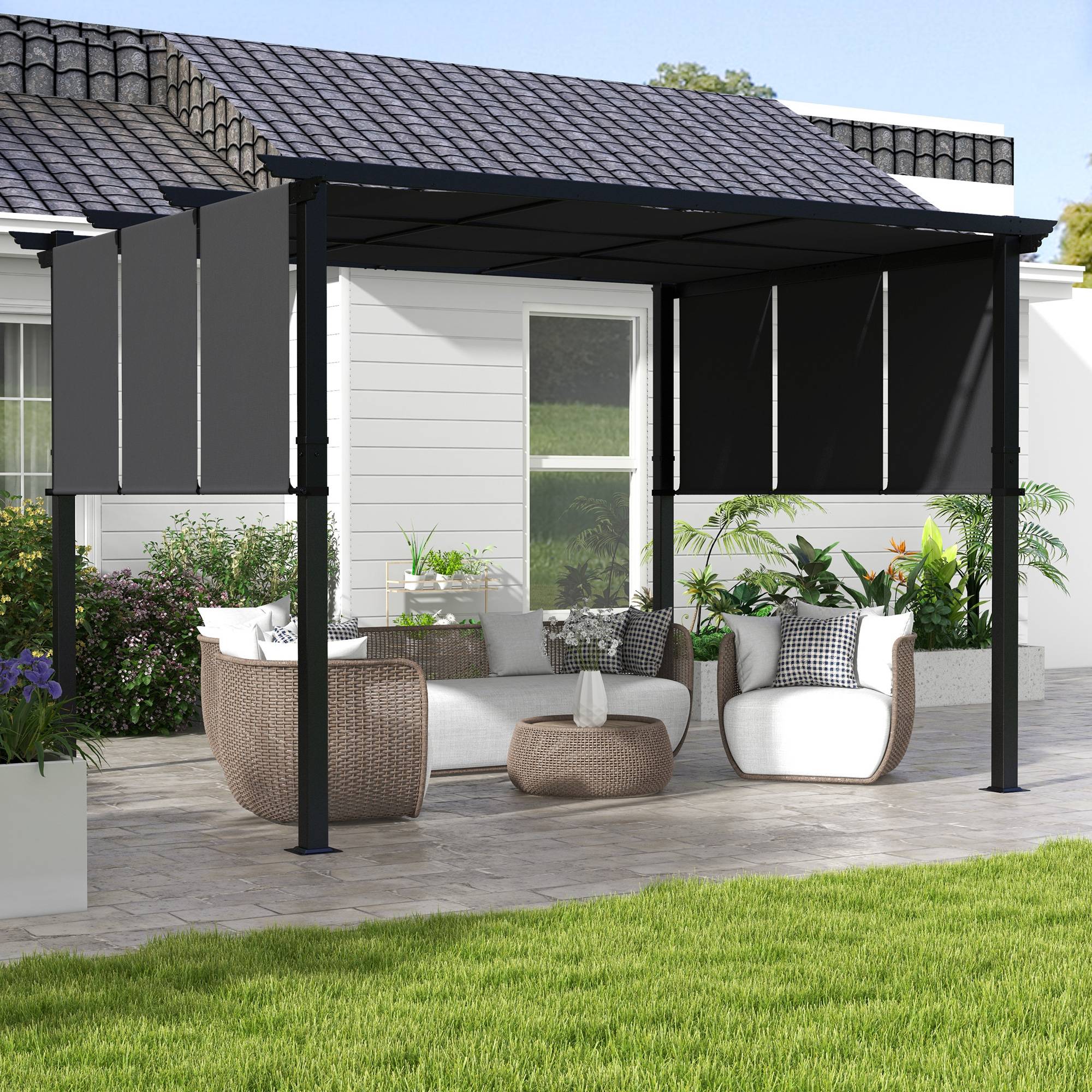 Pergola acier gris foncé 357 x 296 x 235 cm - PANGIVO - Image 4