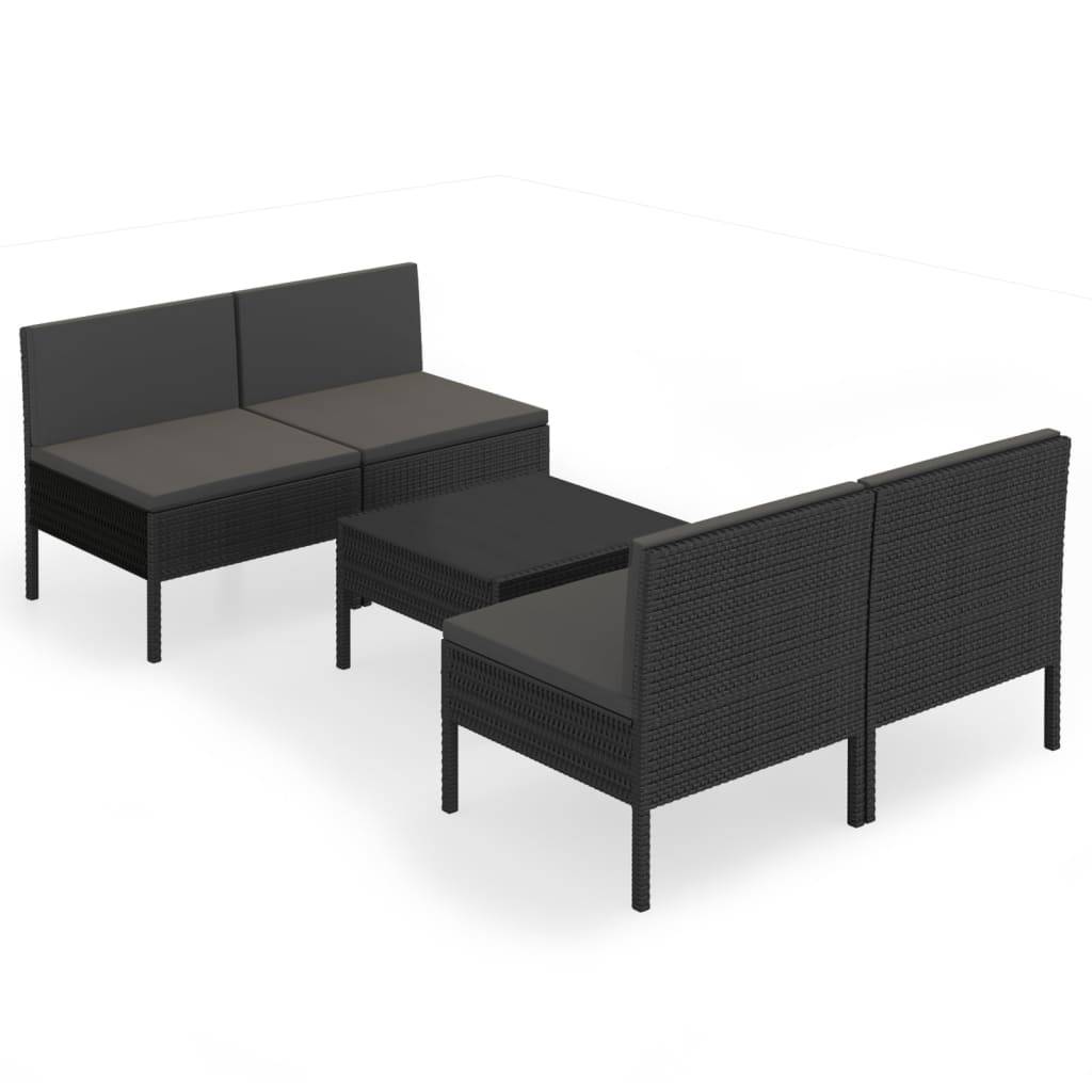 Helloshop26 - Salon de jardin meuble d'extérieur ensemble de mobilier 5 pièces avec coussins résine tressée noir - Image 1