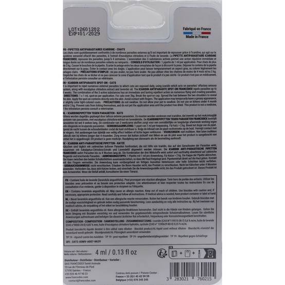 Francodex - 4 Pipettes antiparasitaires Icaridine Francodex - Chat plus de 2 kg - Image 4