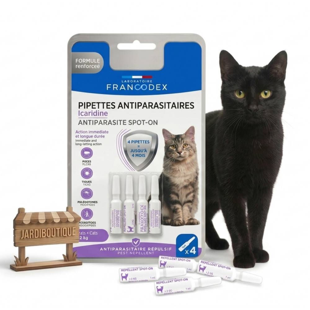 Francodex - 4 Pipettes antiparasitaires Icaridine Francodex - Chat plus de 2 kg - Image 1