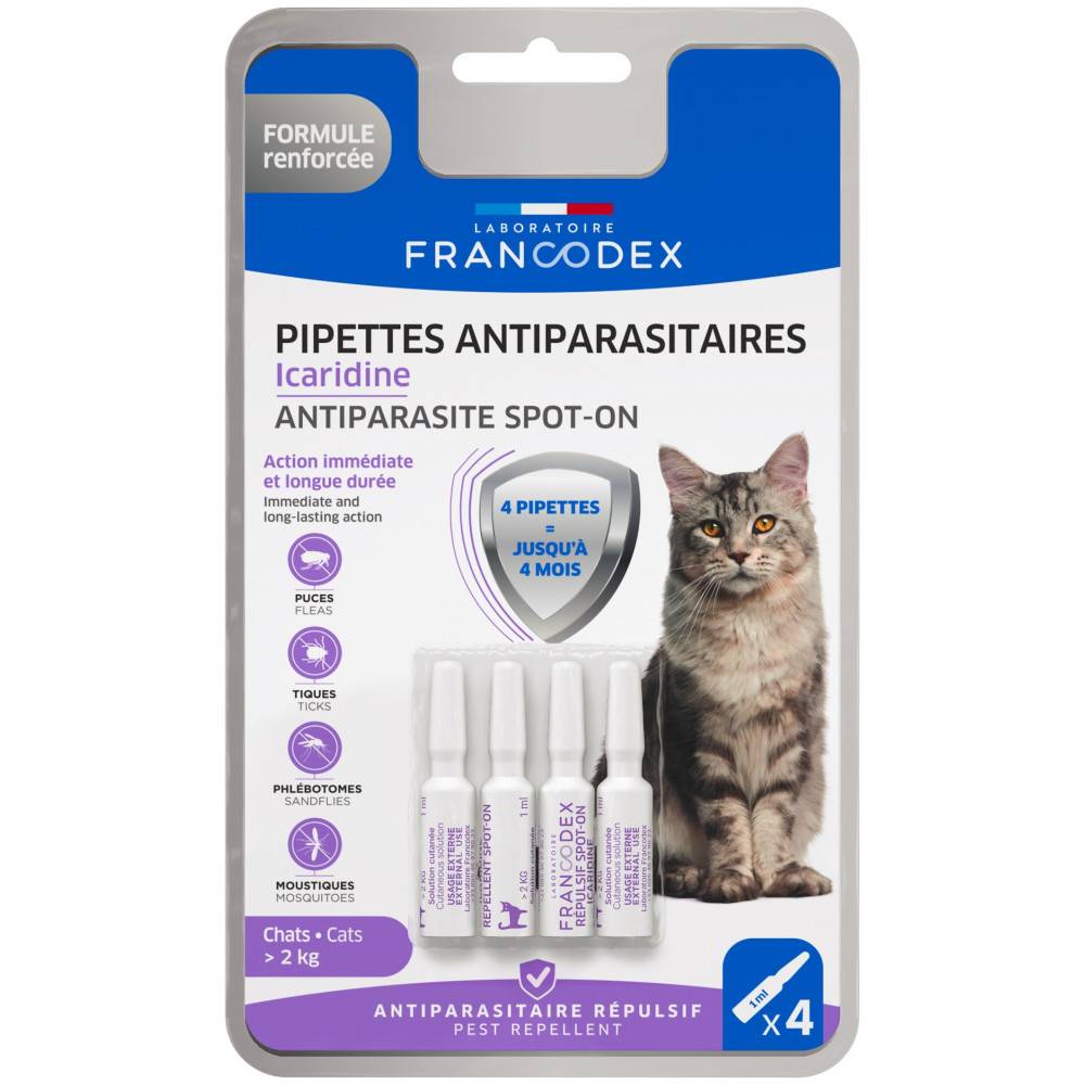 Francodex - 4 Pipettes antiparasitaires Icaridine Francodex - Chat plus de 2 kg - Image 2