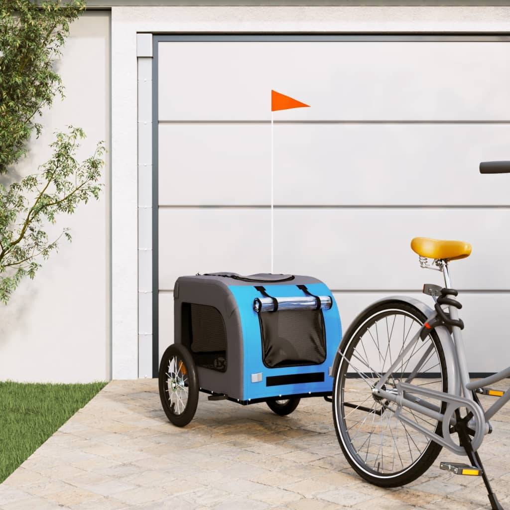 Remorque de vélo pour animaux fer et tissu bleu et gris 125 x 64 x 66 cm - PANGIVO - Image 1