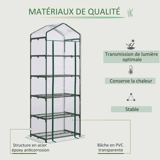 Serre de balcon PVC pour pots et semis Optimisation de l'espace 69x49x193cm Clair - ComfortXL Outdoor Living - Image 6
