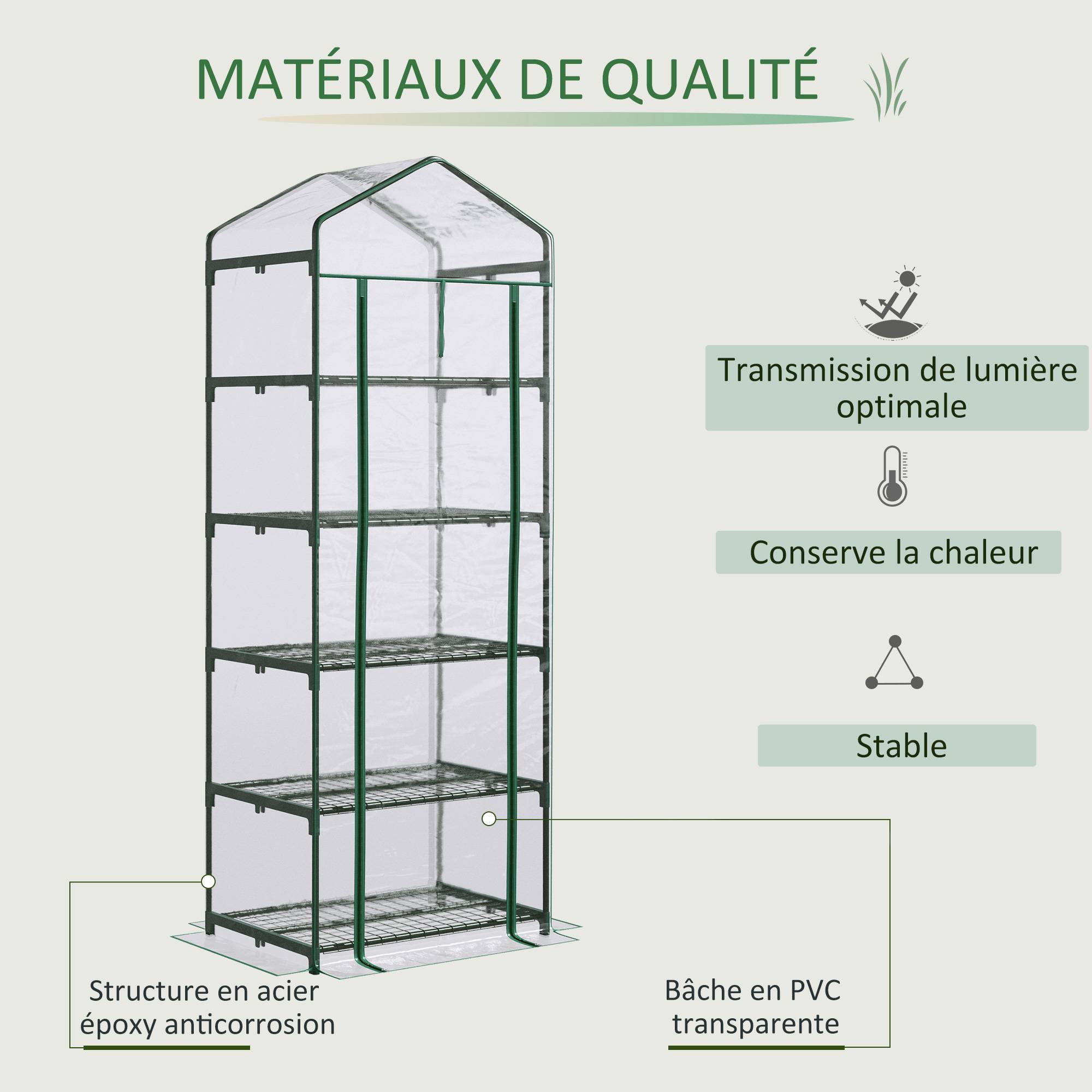 Serre de balcon PVC pour pots et semis Optimisation de l'espace 69x49x193cm Clair - ComfortXL Outdoor Living - Image 6