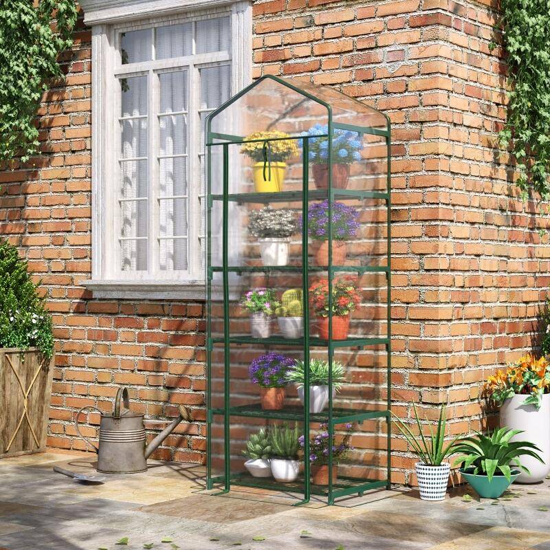 ComfortXL - Mini serre de jardin PVC 69 x 49 x 193 cm verte transparente 5 étagères porte enroulable - ComfortXL Outdoor Living - Image 1