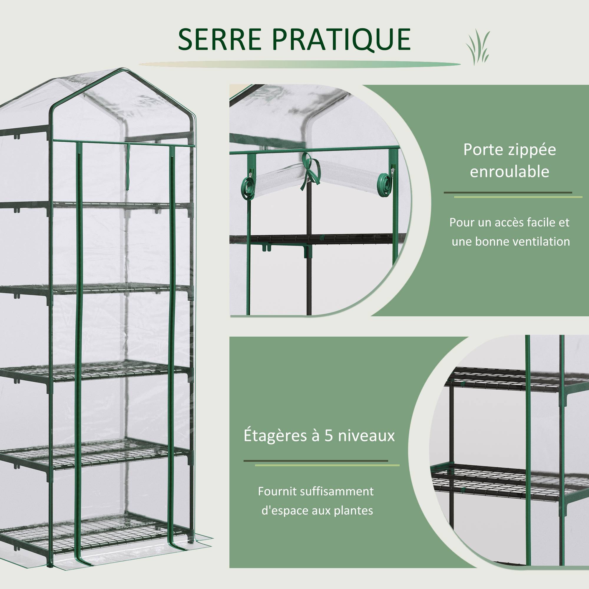 Serre de balcon PVC pour pots et semis Optimisation de l'espace 69x49x193cm Clair - ComfortXL Outdoor Living - Image 7