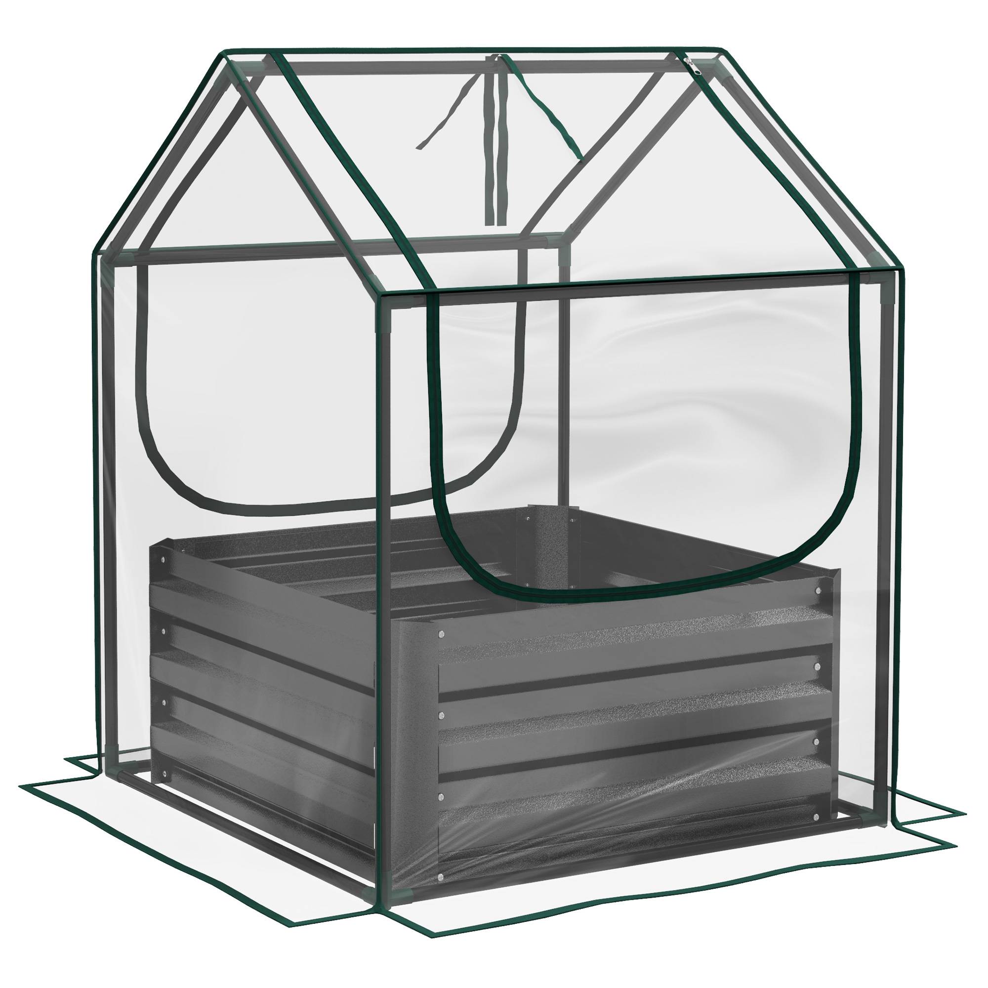 Sans Marque - Carré potager jardin mini serre surélevée acier galvanisé 70x70x90 cm gris foncé - Image 2