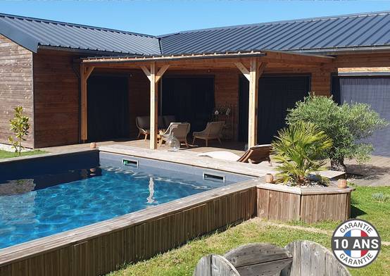 Cpbf Charpentes - Carport adossé toit plat 350cmx550cm, bois DOUGLAS Français (Charpente en bois-auvent-abri voiture) 20 m². Garantie 10 ans - Image 1