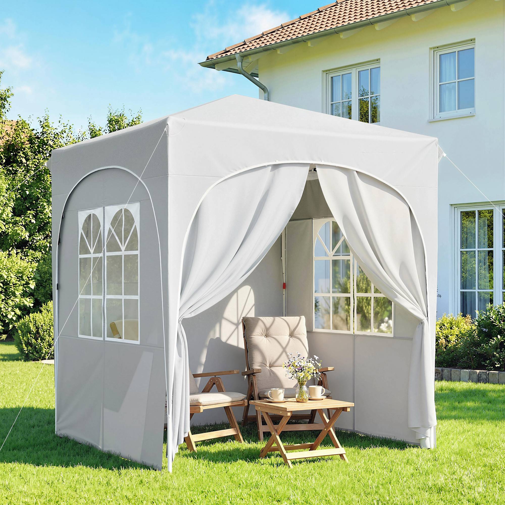 Gazebo pliant réglable 2x2 m avec 4 parois latérales métal toile Oxford Gris, tente compacte jardin extérieur - Image 3