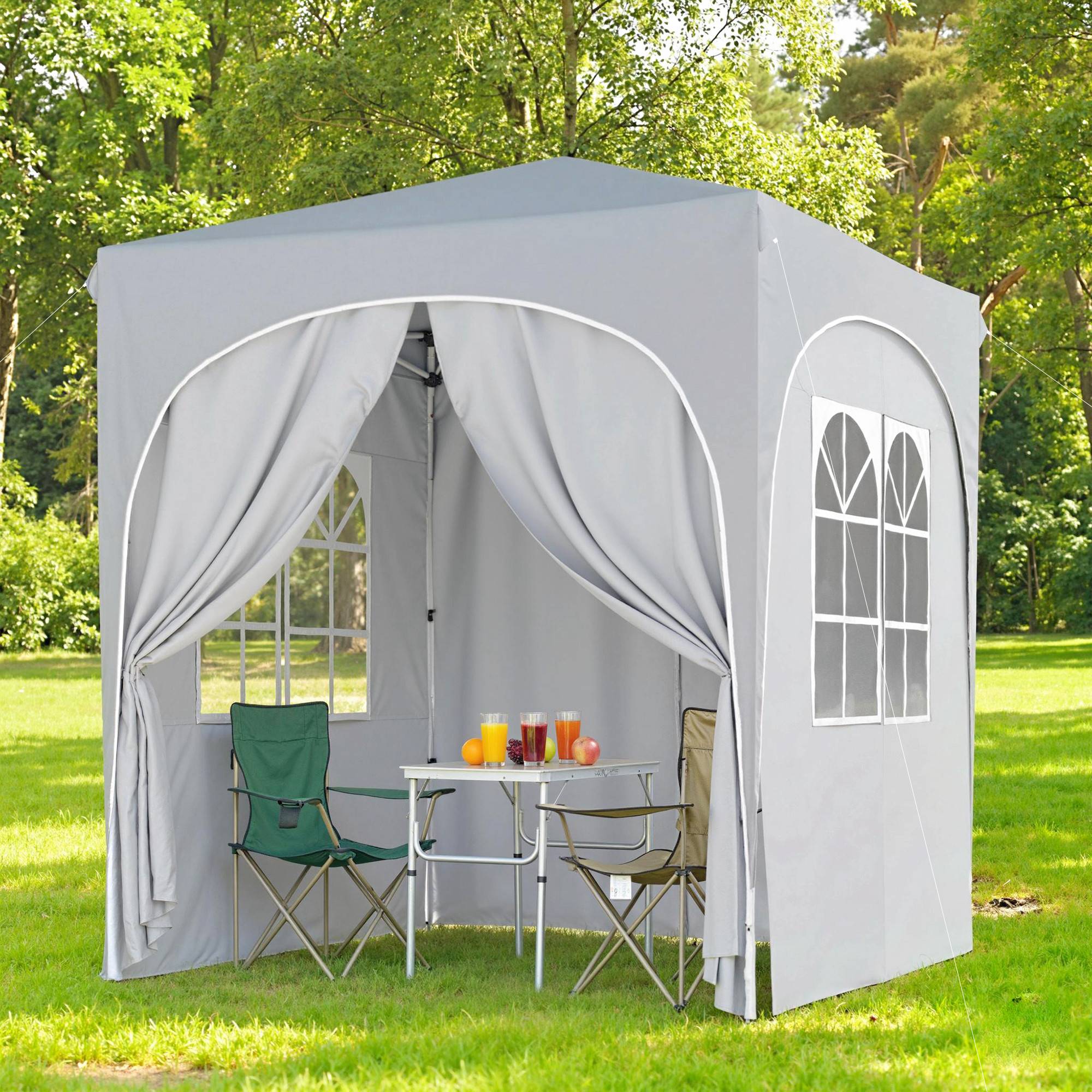 Gazebo pliant réglable 2x2 m avec 4 parois latérales métal toile Oxford Gris, tente compacte jardin extérieur - Image 4