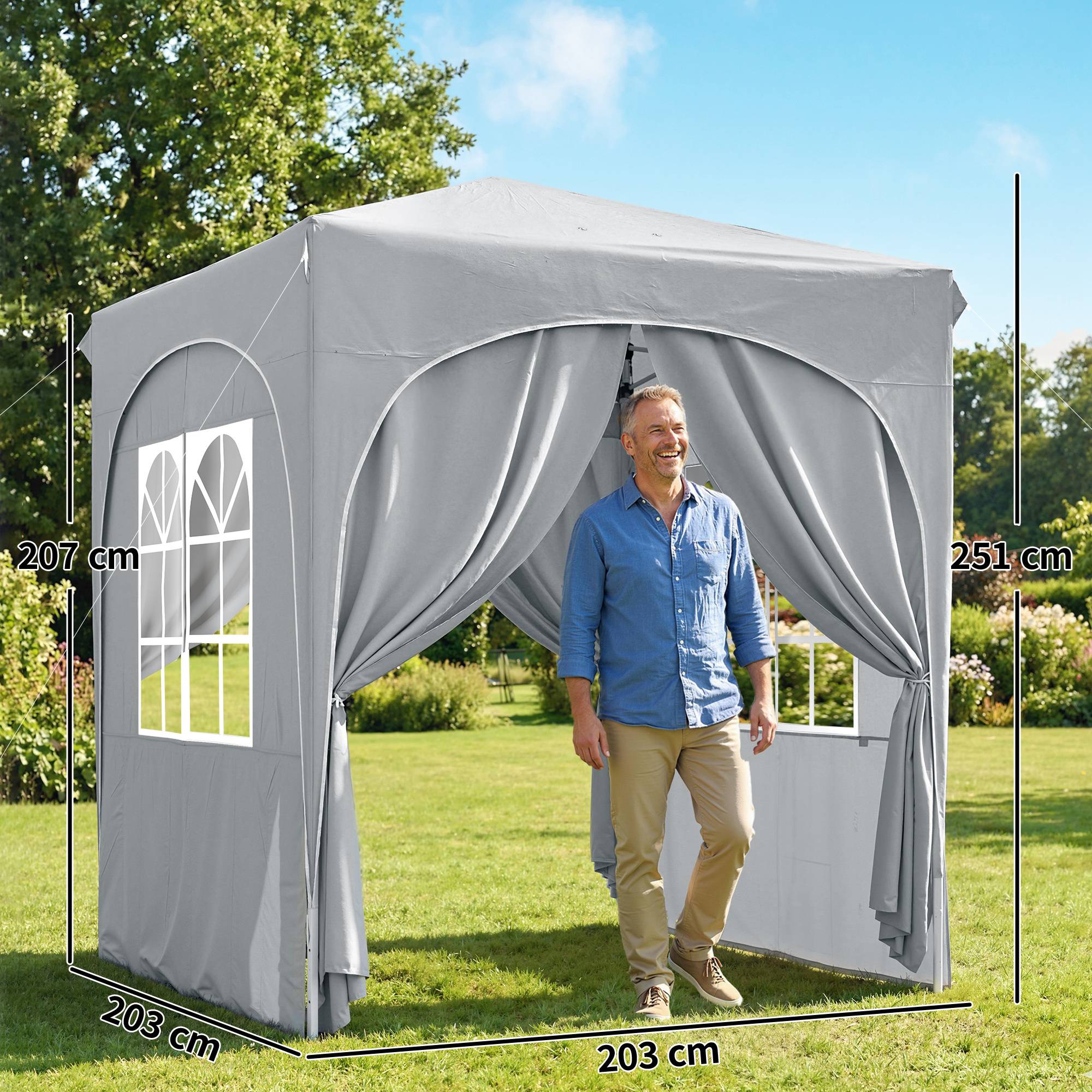 Gazebo pliant réglable 2x2 m avec 4 parois latérales métal toile Oxford Gris, tente compacte jardin extérieur - Image 5