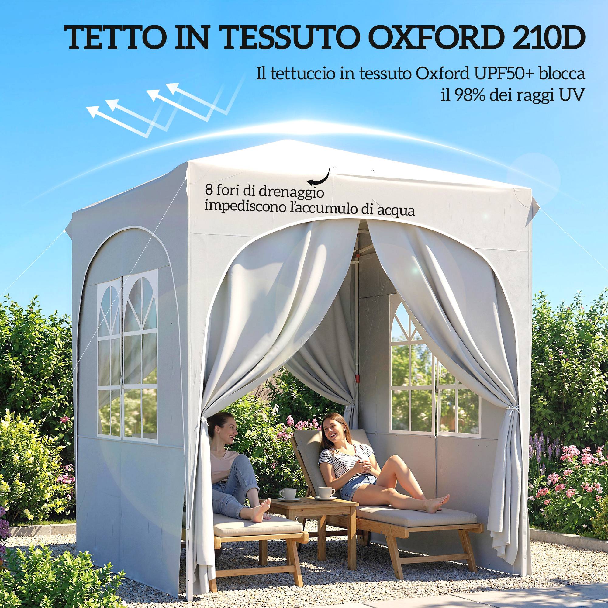 Gazebo pliant réglable 2x2 m avec 4 parois latérales métal toile Oxford Gris, tente compacte jardin extérieur - Image 6