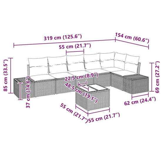 Salon de jardin modulable 7 éléments en polyrotin stable avec pieds réglables Gris clair – ComfortXL Outdoor Living - Image 9