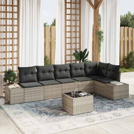 Salon de jardin modulable 7 éléments en polyrotin stable avec pieds réglables Gris clair – ComfortXL Outdoor Living - Image 1