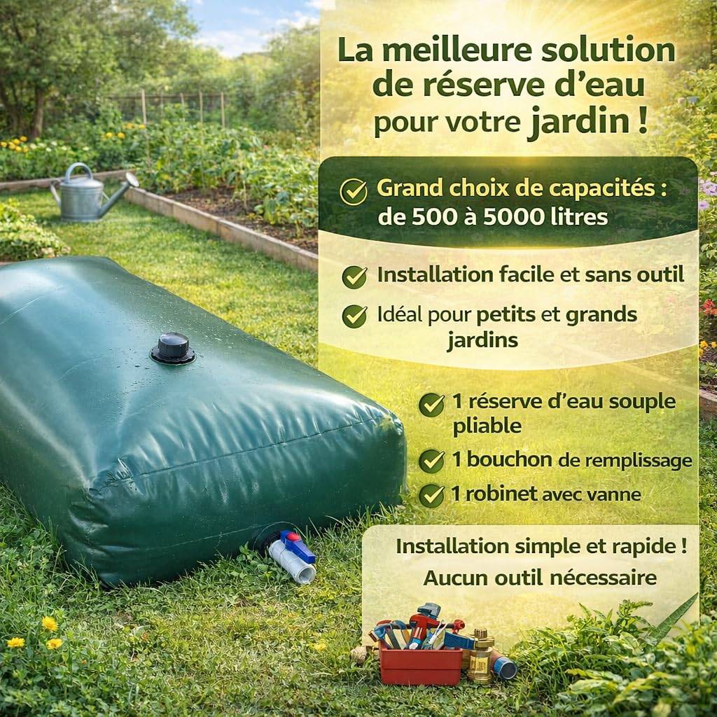 Jardibric - Jardibric – Réserve Eau Souple 3000L – Cuve Récupération Eau de Pluie Pliable Jardin - Image 2