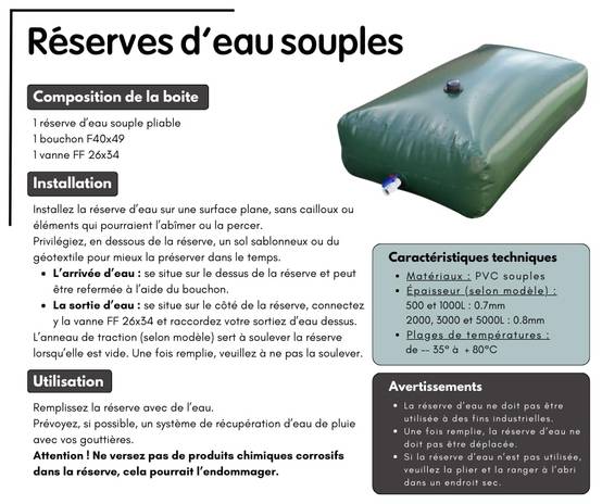 Jardibric - Jardibric – Réserve Eau Souple 3000L – Cuve Récupération Eau de Pluie Pliable Jardin - Image 4