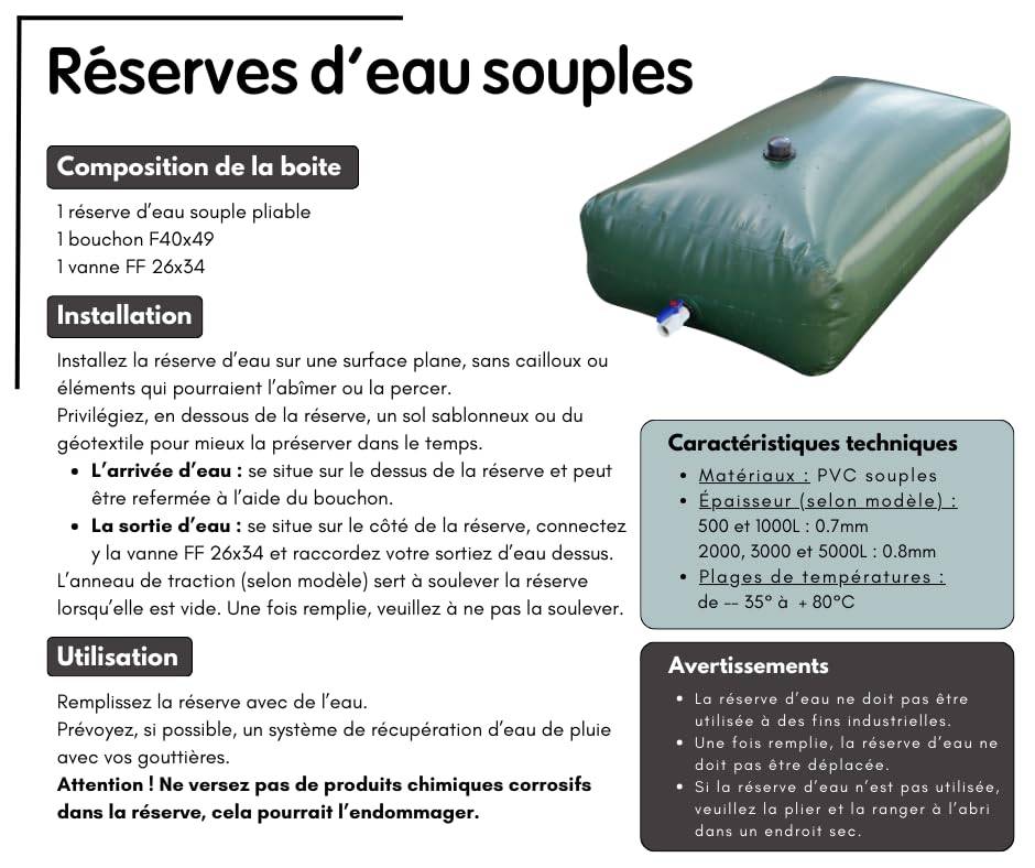 Jardibric - Jardibric – Réserve Eau Souple 3000L – Cuve Récupération Eau de Pluie Pliable Jardin - Image 4