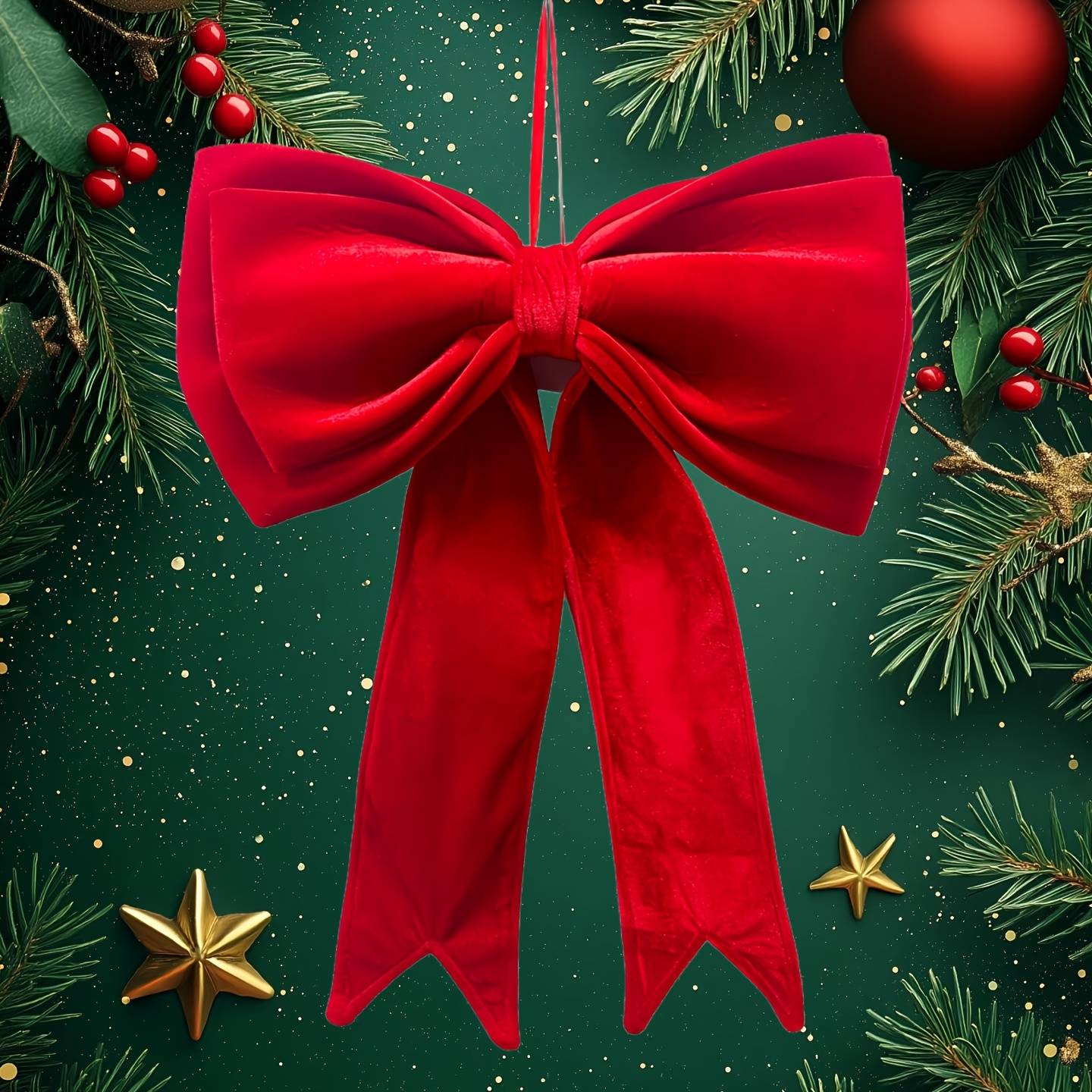 Grand nœud en velours rouge pour sapin de Noël, décoration à suspendre pour mariage, Noël, décoration de Noël, nœud géant de Noël - Image 6