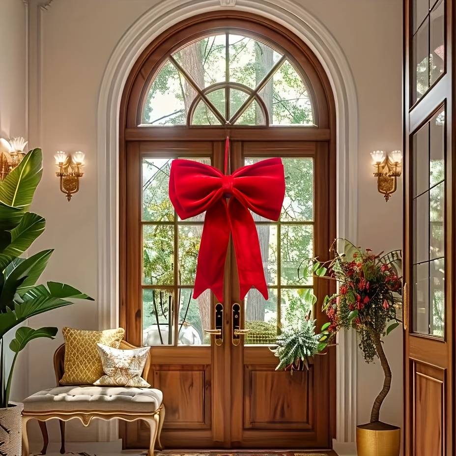 Grand nœud en velours rouge pour sapin de Noël, décoration à suspendre pour mariage, Noël, décoration de Noël, nœud géant de Noël - Image 4