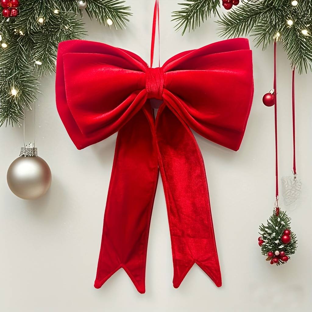 Grand nœud en velours rouge pour sapin de Noël, décoration à suspendre pour mariage, Noël, décoration de Noël, nœud géant de Noël - Image 1