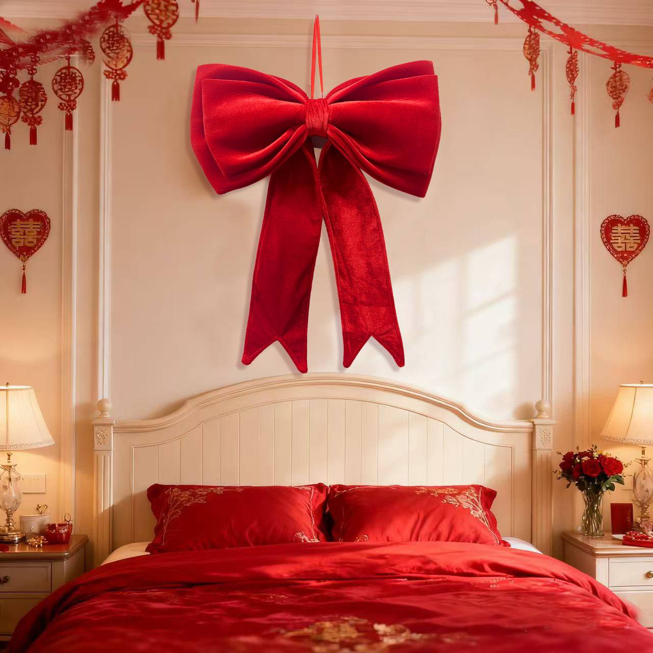 Grand nœud en velours rouge pour sapin de Noël, décoration à suspendre pour mariage, Noël, décoration de Noël, nœud géant de Noël - Image 8